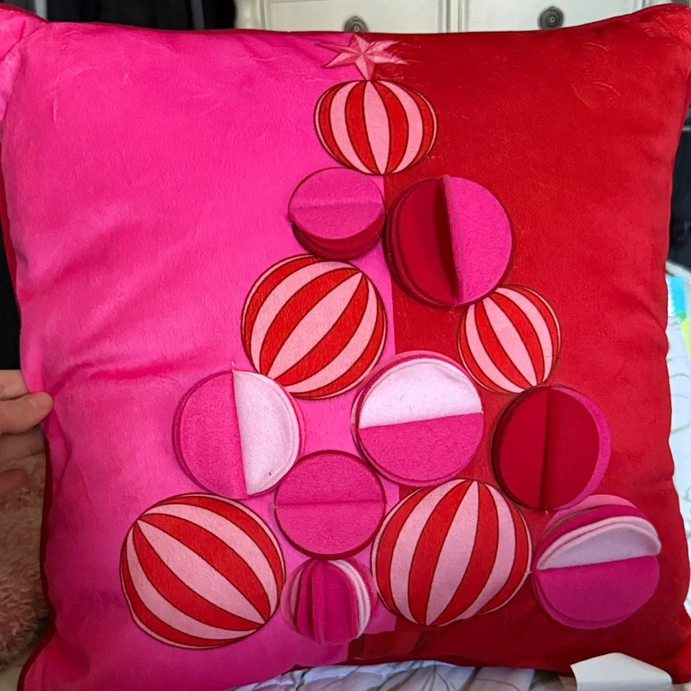 Ashland Pink and Red Holiday Ornament Pillow